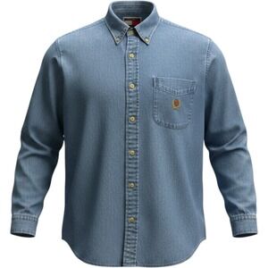 Tommy Hilfiger Mens Vintage Denim Button Down Shirt Blue Crest Logo Large